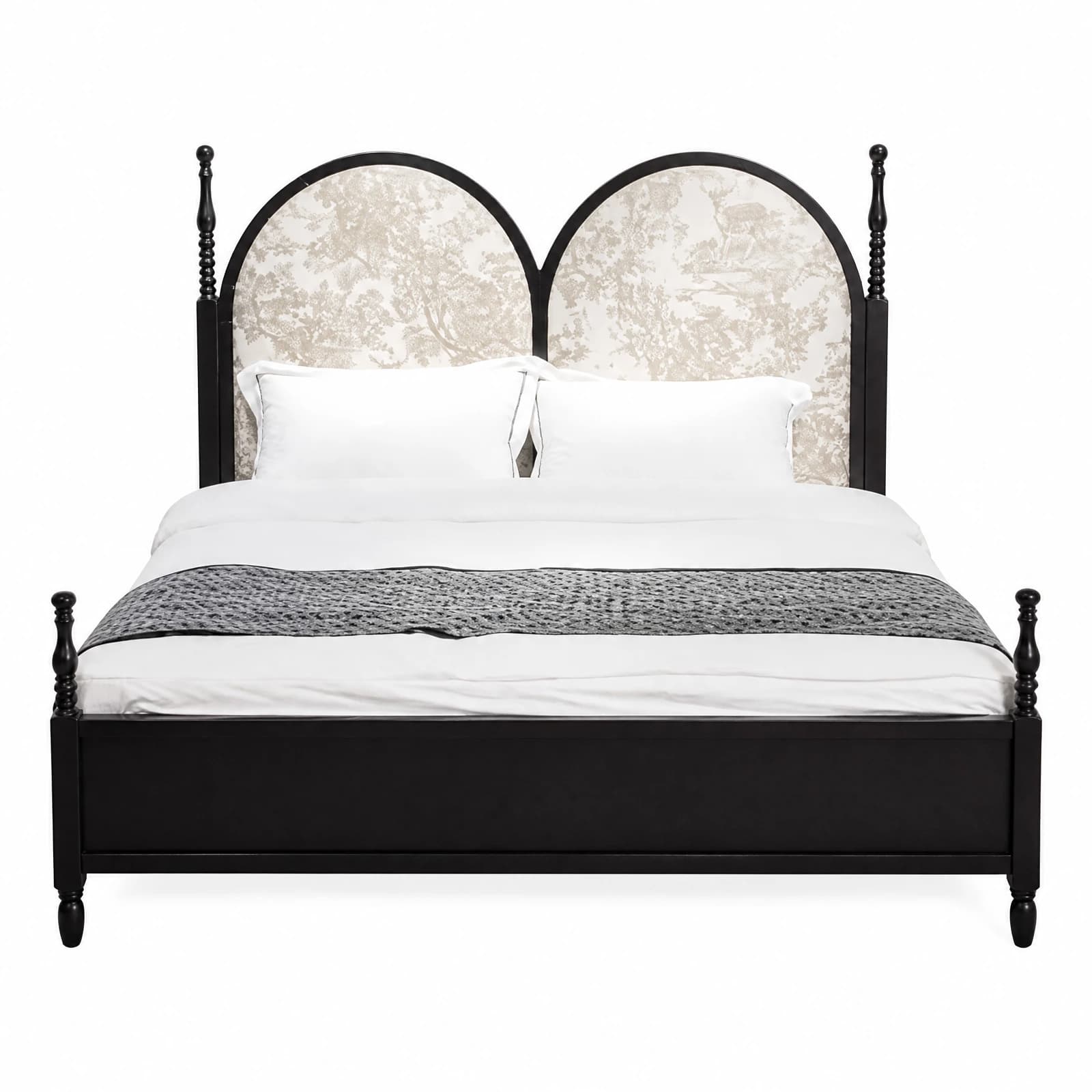 Ash Wood Bed with Upholstered Headboard